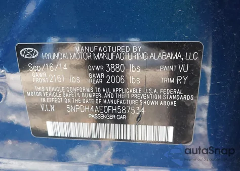 2015 Hyundai Elantra Se z USA, uszkodzony, nr VIN 5NPDH4AE0FH587534